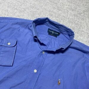 Ralph Lauren Dress Shirt Mens Large 17 Blue Yarmouth Flesh Pony Pinpoint Oxford